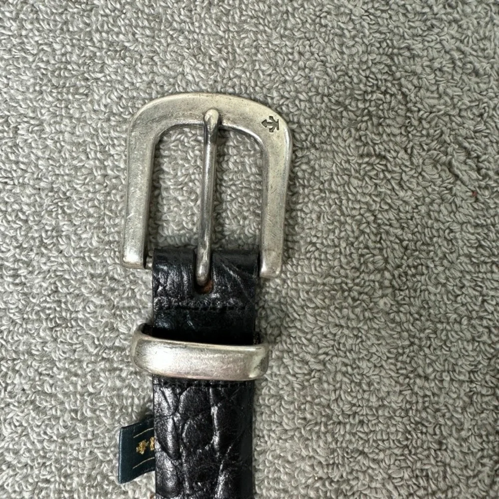 Descente Black Crocodile Embossed Leather Western Belt Silver Buckle Tip 49 Inch